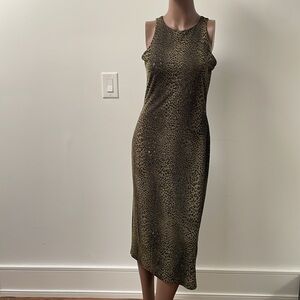 Alexia Admor Dress Sleeveless Bodycon Midi Leopard Animal Print Gold Green Large